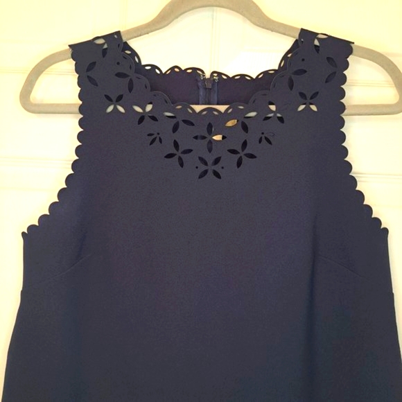 J. Crew Laser Cut Scalloped Navy Blue Shift Dress Size 10 - Picture 3 of 9
